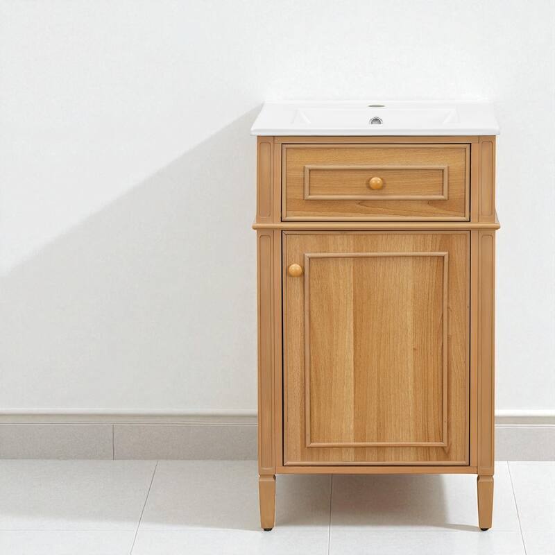 20-Inch Modern Bathroom Vanity with Ceramic Sink, Solid Wood Legs, Tilt-Out Drawer and Adjustable Storage Cabinet