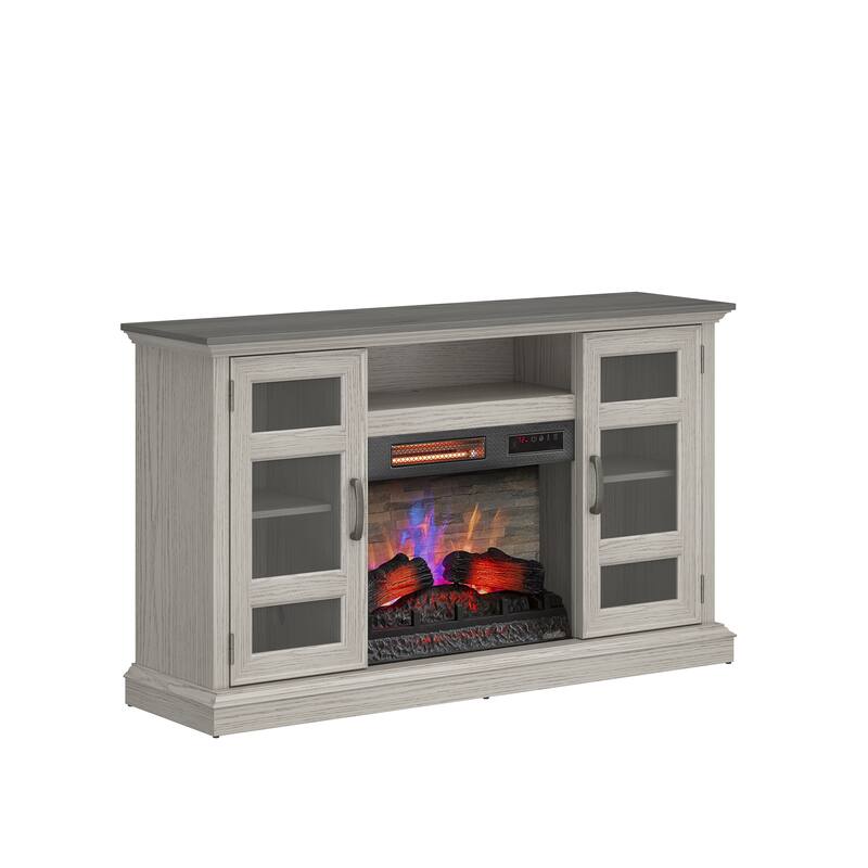 duraflame® Electric Fireplace Entertainment Center with Glass Cabinet Storage, Blanco Oak