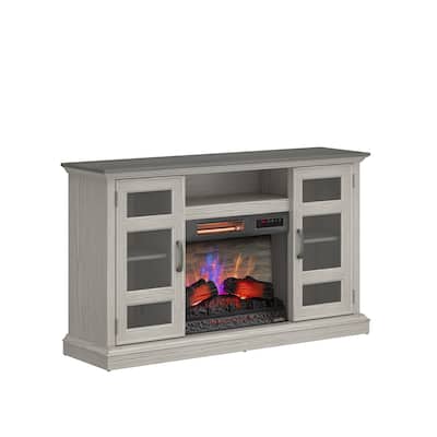 duraflame® Electric Fireplace Entertainment Center with Glass Cabinet Storage, Blanco Oak