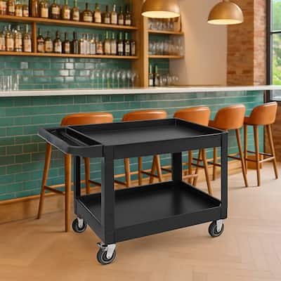 2 Tier Rolling Utility Service Cart with Storage Handle for Warehouse, Garage, Kitchen - N/A