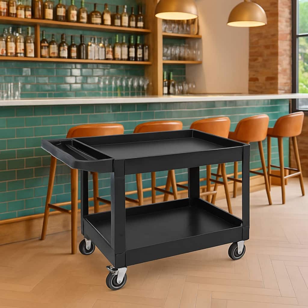 2 Tier Rolling Utility Service Cart with Storage Handle for Warehouse, Garage, Kitchen - N/A