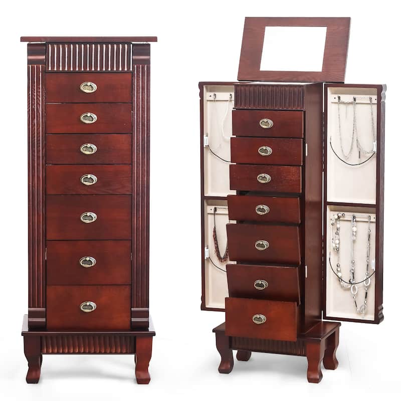 AVAWING Stand Up Jewelry Cabinet with 7 Drawers and 12 Necklace Hooks