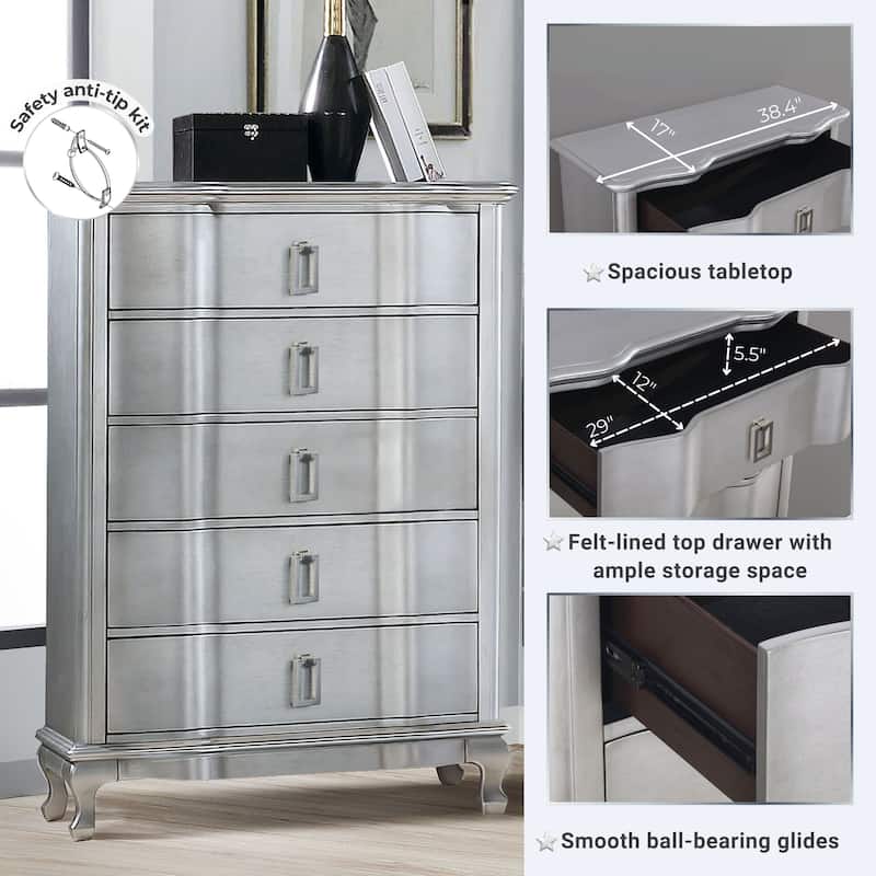 Silver Orchid Arlen Traditional Silver 5-drawer Chest