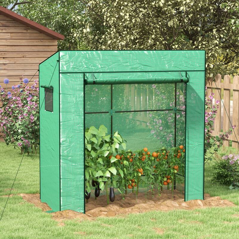 Tomato Greenhouse Reinforced PE Cover Walk-in Green House - Plastic/Steel - Portable