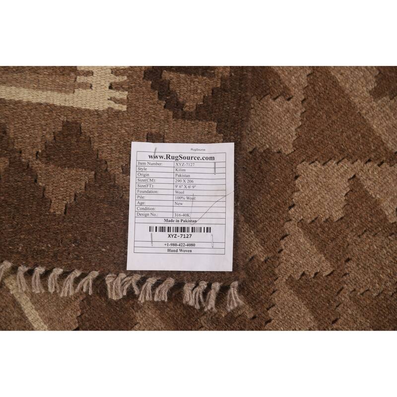 Geometric Kilim Reversible Area Rug Flat-weave Tribal Wool Carpet - 6'9" x 9'6"