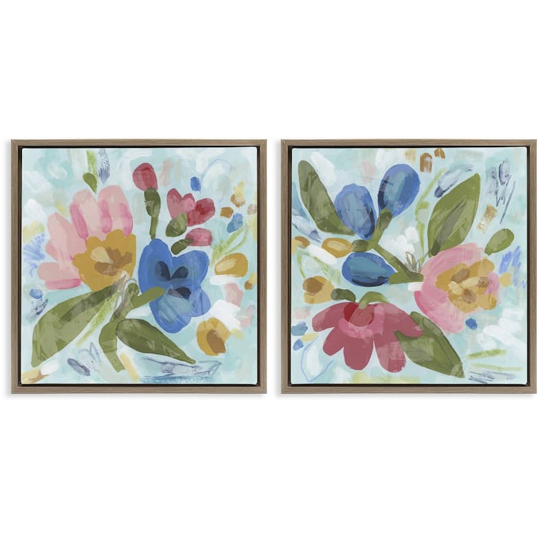 Stupell Eclectic Flower Bundles Framed Floater Canvas Wall Art Design By June Erica Vess (Set of 2) - 25 x 25 - Brown