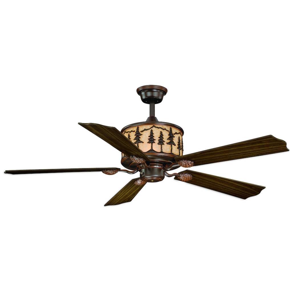 Yosemite 56 in. Burnished Bronze Rustic Ceiling Fan, Reversible Rosewood-Dark Walnut Blades, LED Lighted Motor Housing, Remote