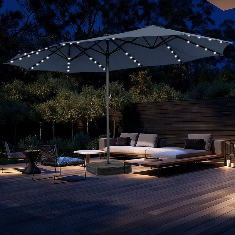 Autlaycil 15 ft Patio Umbrella with Base & 48 LED lights for Outdoor Umbrella - Navy Blue