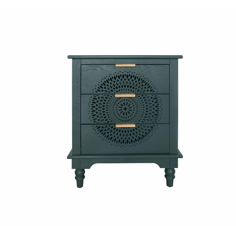 Hollow-Carved 3-Drawer Dresser with Metal Handles