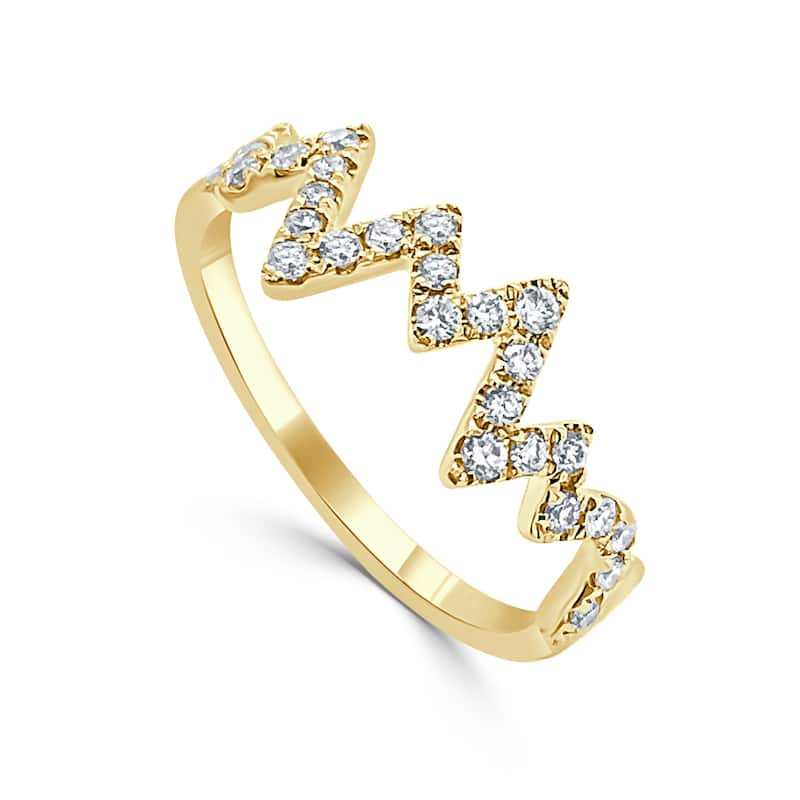 Joelle Collection Diamond Heart Beat Band Ring for Her 14K Gold - Womens Diamond Stackable Ring