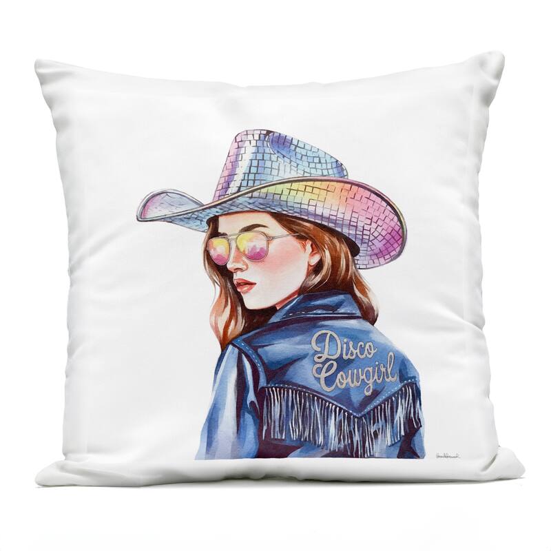Stupell Disco Cowgirl in Blue Printed Outdoor Throw Pillow Design by Amanda Greenwood - Accent - Polyester - Blue - Single
