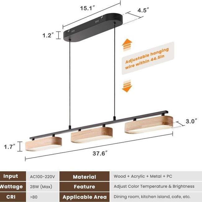 Lights Rustic Dimmable Pendant for Kitchen Island Over Dining Table