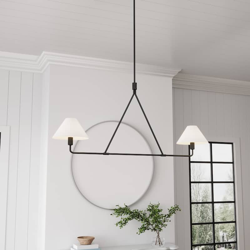 Farmhouse 2-Light Linear Kitchen Island Chandelier with White Fabric Lampshades