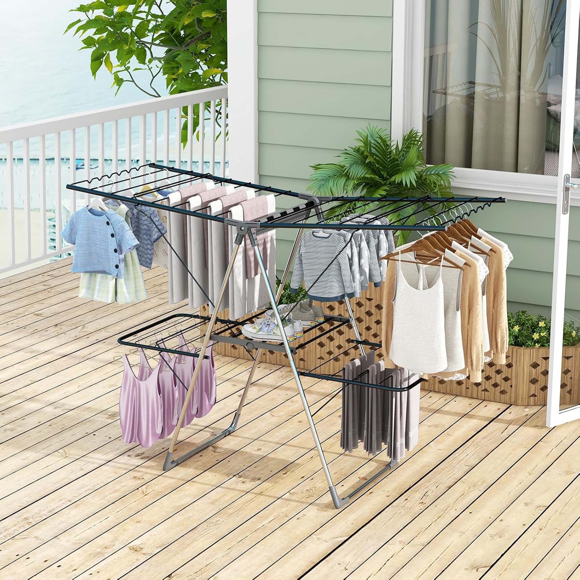 2-Tier Clothes Drying Rack w/ 33 Height Adjustable Drying Rails