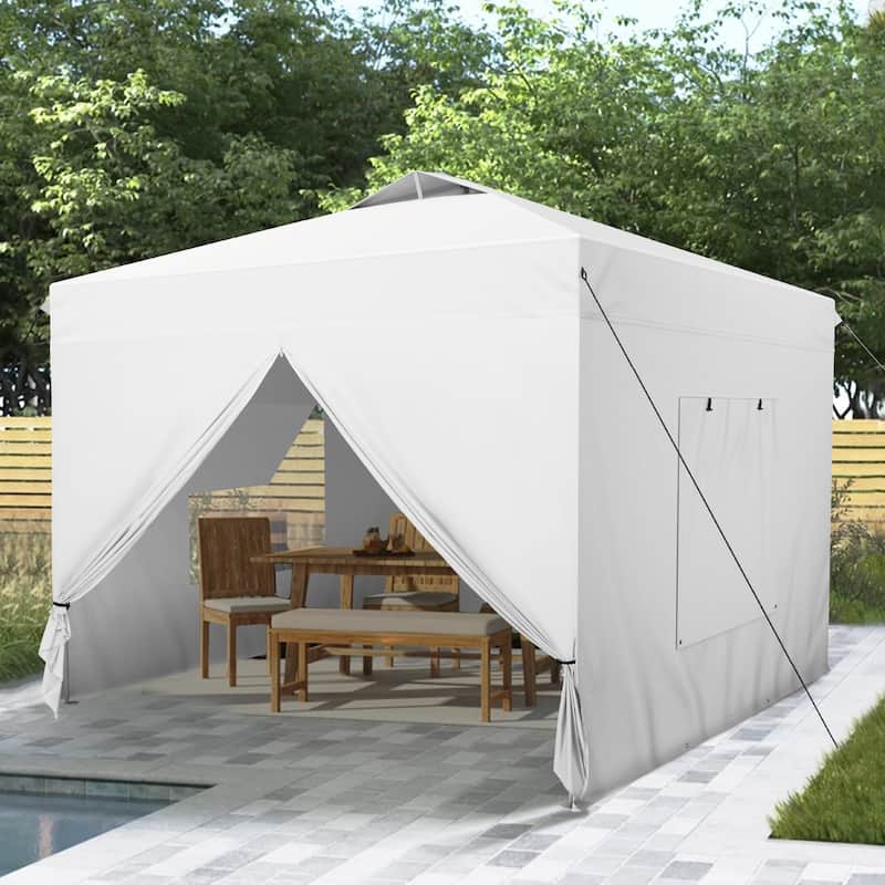 10' x 10' Pop Up Outdoor Canopy Tent Commercial Instant Reinforce Canopies with Wheeled Carry Bag - 10x10FT - White