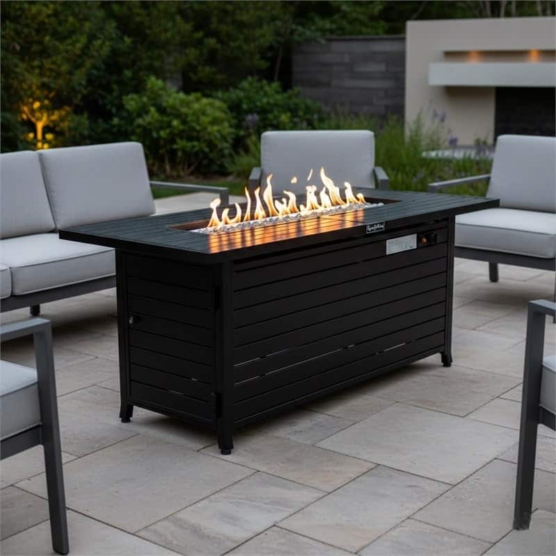 Origins by Alpine Vista Rectangular Fire Pit Table, Hammered Black