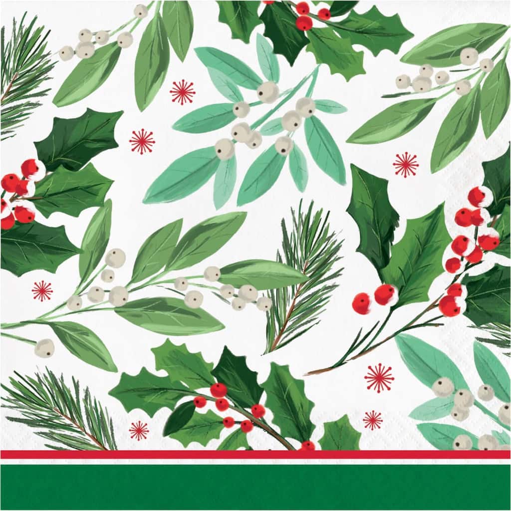 2-Ply Holly and Mistletoe Christmas Luncheon Napkins - 6.5" - Club Pack of 192