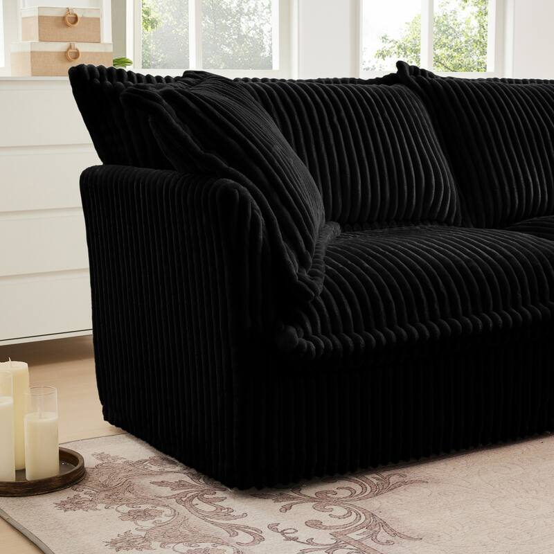 Corduroy Slipcovered 3-Seater Armless Sectional Sofa with Reversible Ottoman, Free Combination Design, and Removable Covers