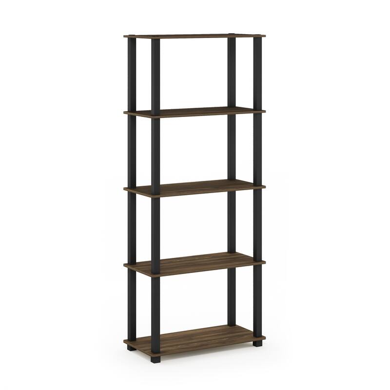 5 Tiers Wood Household Shelving Unit in Walnut/Black (23.6 in. W x 57.4 in. H x 11.6 in. D) - 23.6