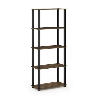 5 Tiers Wood Household Shelving Unit in Walnut/Black (23.6 in. W x 57.4 in. H x 11.6 in. D) - 23.6