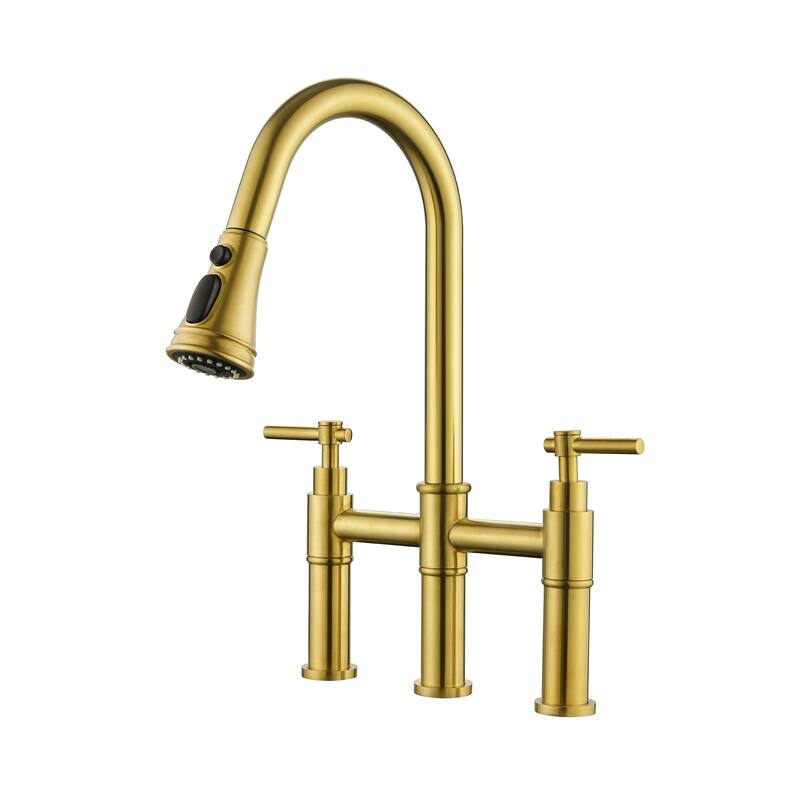 Modern 2-Handle Stainless Steel Pull-Down Kitchen Faucet with 3-Hole Installation, 3-Function Sprayer