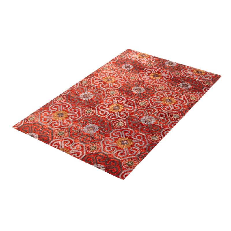 ECARPETGALLERY Hand-knotted Mystique Red Wool Rug - 4' x 6' 2"