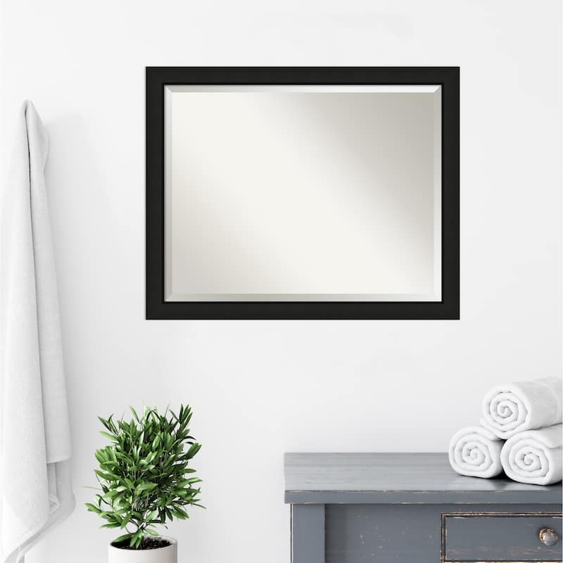 Midnight Black Narrow Beveled Wood Framed Bathroom Vanity Wall Mirror - Midnight Black Narrow