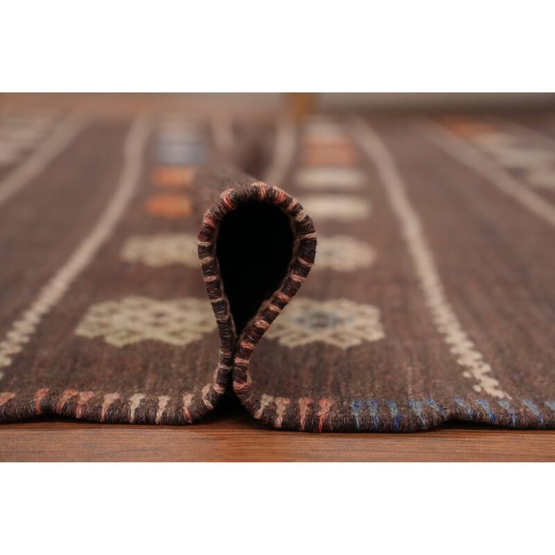 Hand Woven Oriental 100% Wool Carpet Southwestern Tribal Brown Kilim Area Rug - 9' 0'' X 5' 4''