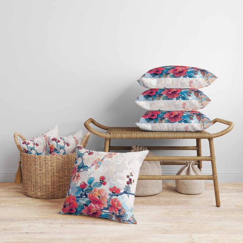 Scarlet Wing Heaven Faux Suede Reversible Throw Pillow Blue and Red