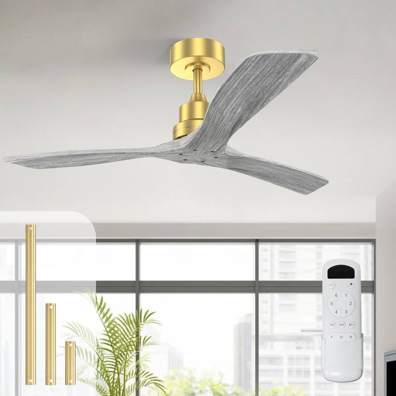 Sofucor 48/52 Inch Ceiling Fan with Light, Solid Wood Blades for Living Room, Bedroom,Smart Optional