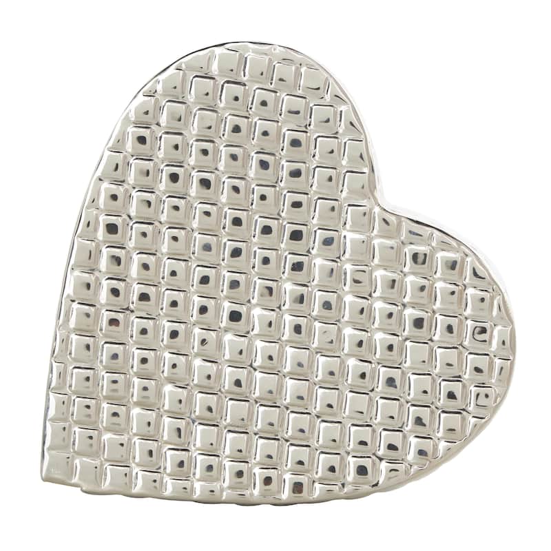 Aluminum Metal Heart Slanted Decorative Sculpture with Dimensional Cube Textured Exterior - Gold or Silver - Roche River Decor