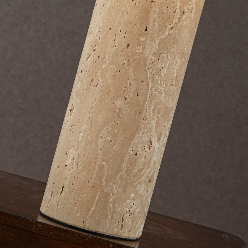CraftHome 1-Light 22'' Modern Coastal Natural Cylinder Travetine Table Lamp With Beige Linen Shade For Bedroom - W14''
