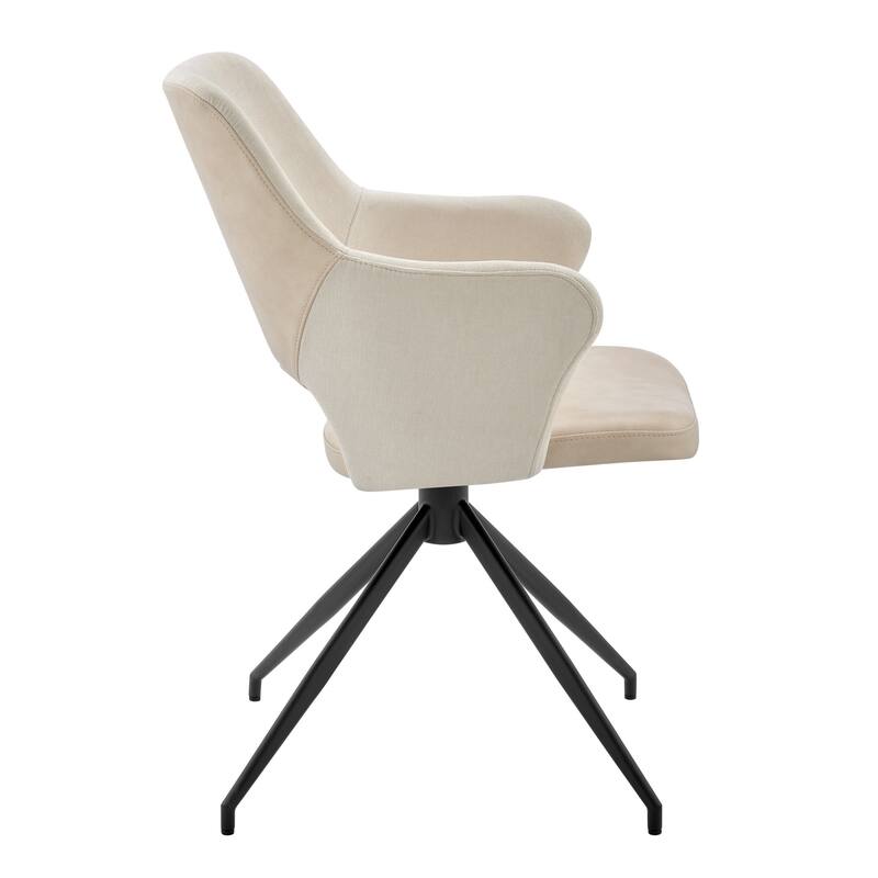 HomeRoots Beige and Black Upholstered Fabric And Faux Leather Open Back Dining Arm Chair - 20.87' X '33.27' X '24.81