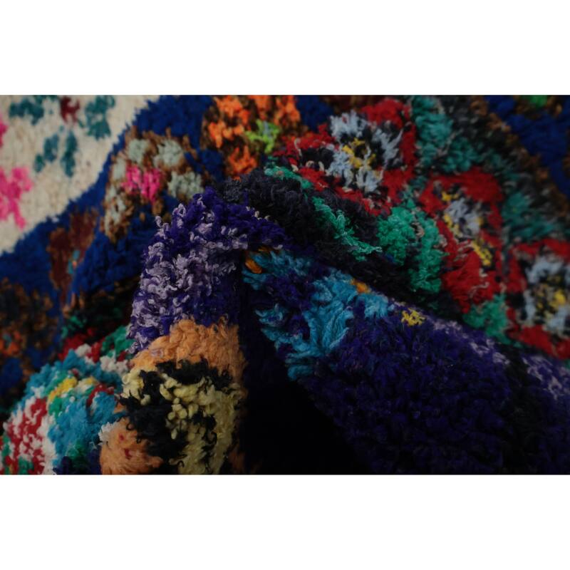 Hand Knotted Oriental 100% Wool Carpet Tribal Geometric Navy Blue & Blues Morocco Area Rug - 8' 3'' X 4' 8''