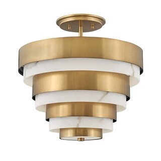 Hinkley Echelon Collection Three Light Chandelier, Heritage Brass w/ Faux Alabaster Glass
