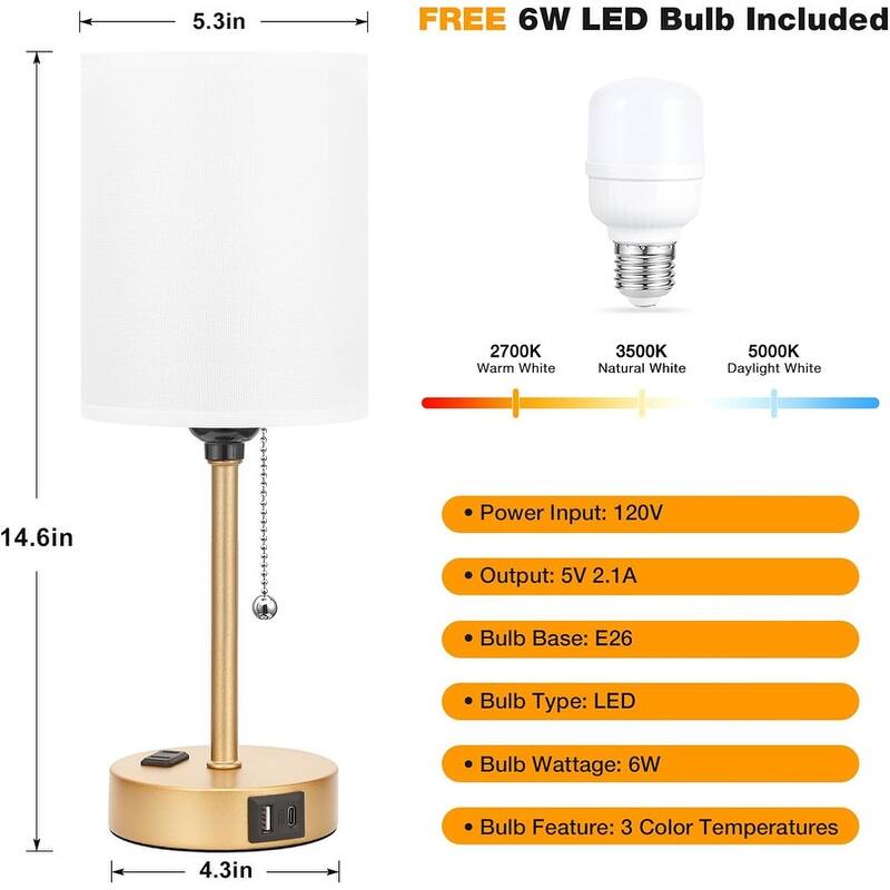 Small Bedside Table lamp for Bedroom - 3 Color Temperatures