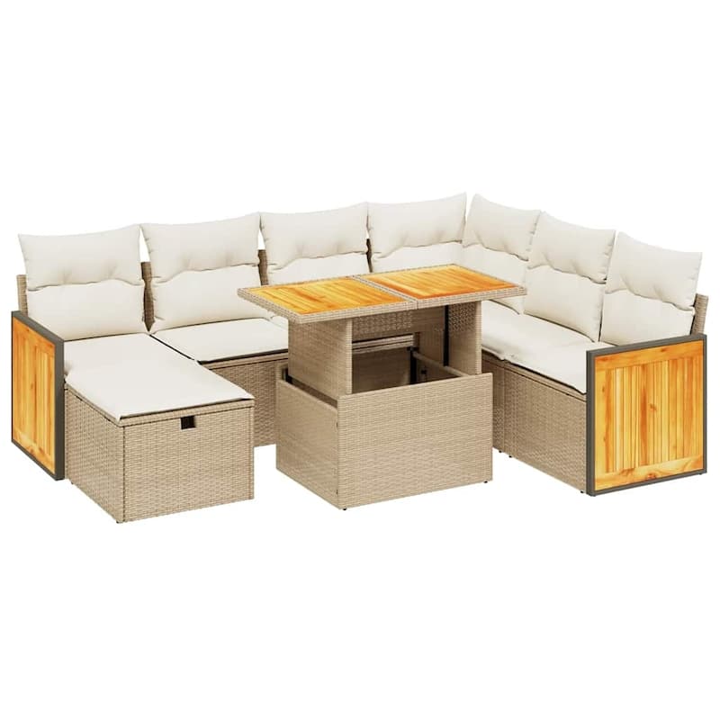 vidaXL Patio Sofa Set with Cushions Outdoor Furniture 8 Piece Poly Rattan - 21.7 x 39.4 x 28.7