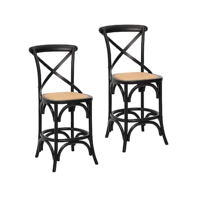 Porthos Home Ziva Counter Stools Set of 2, Elm Wood with Woven Rattan