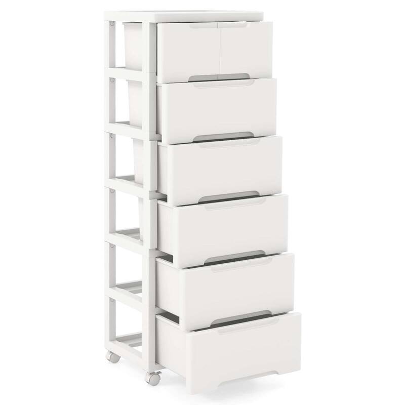 Costway 1 PCS 7-Drawer Plastic Rolling Storage Cart with 4 Universal - See Details - White