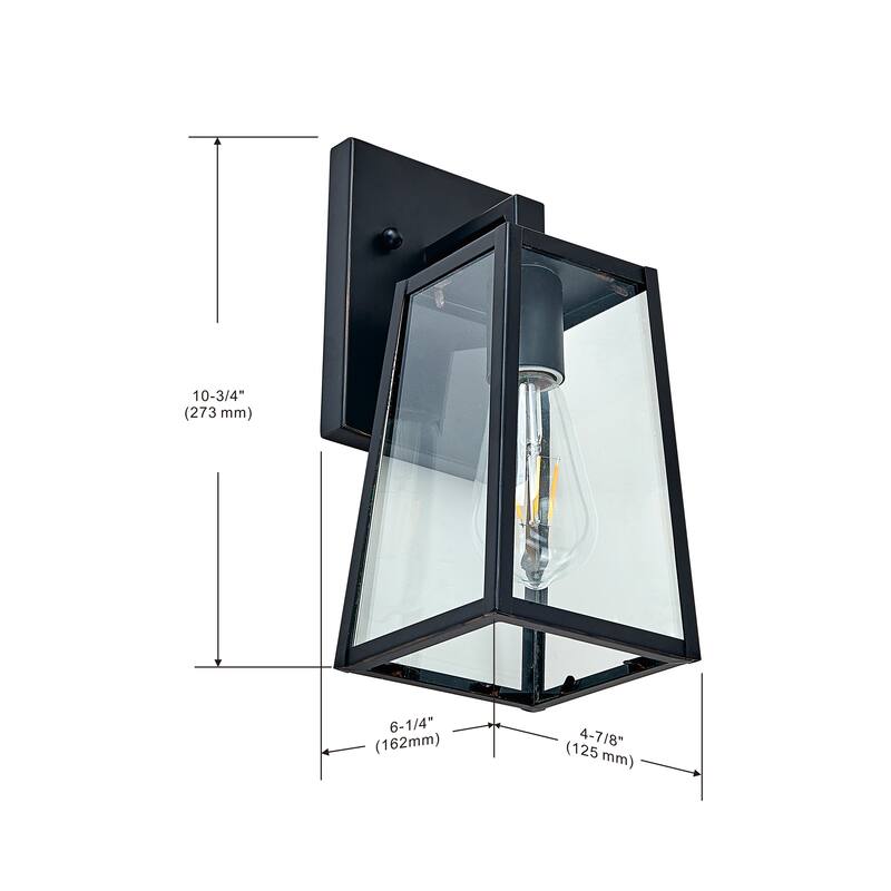 1 Light outdoor wall lamp with clear glass - 10.75"H x 4.8"W x 6.25"D - Black Finish - 10.75"H x 4.8"W x 6.25"D