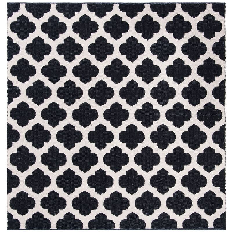 SAFAVIEH Handmade Flatweave Montauk Warwick Casual Cotton Rug - 6' Square - Black/Ivory