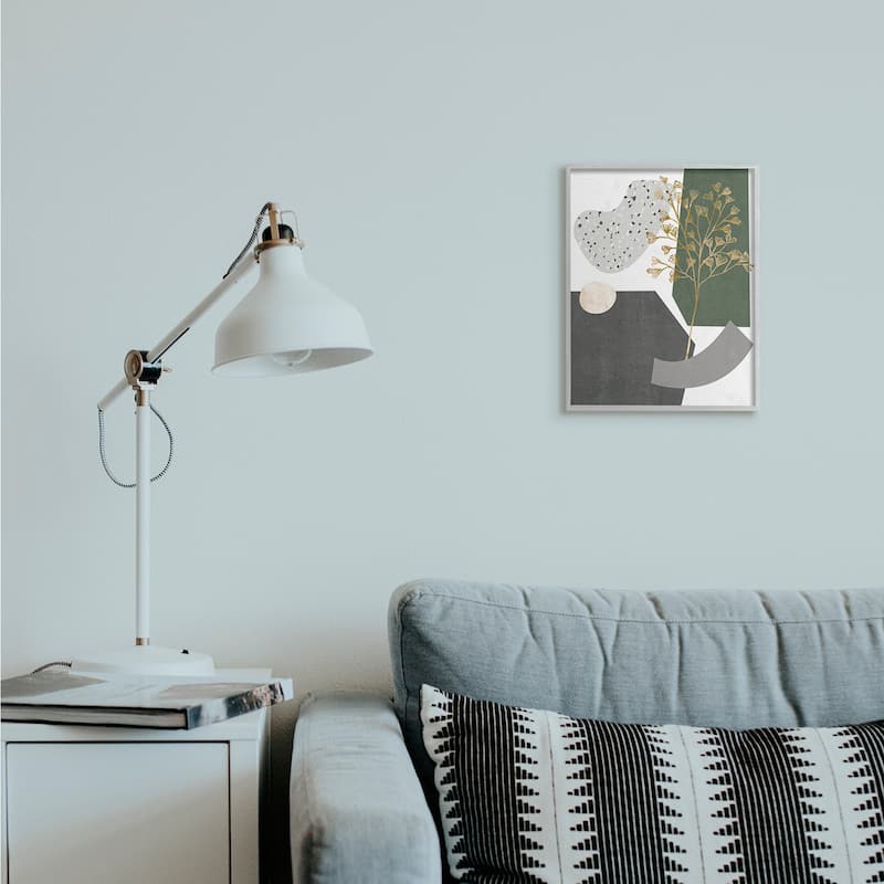Stupell Abstract Shapes with Golden Floral Detail Framed Wall Art