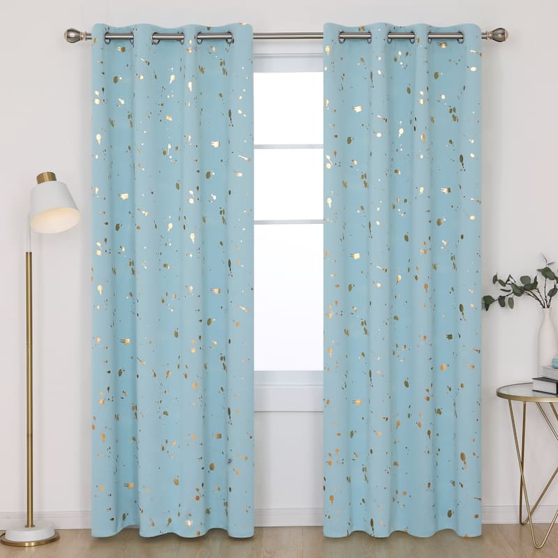 Deconovo Gold Spot Curtain Panel Pair (2 Panel) - W52 x L84 - Light Blue