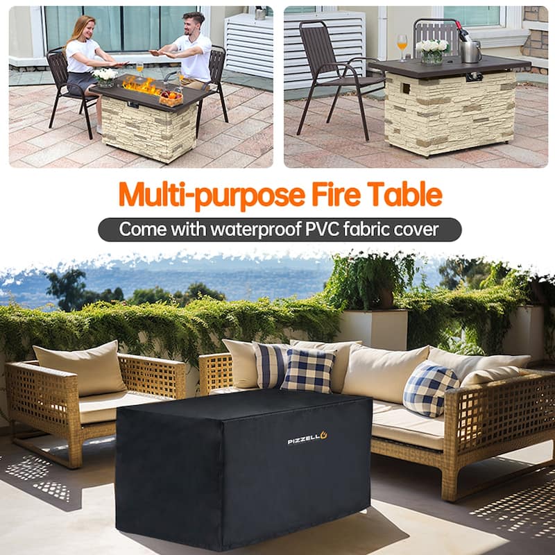 43" Propane Fire Pit Table, 50,000 BTU Faux Stone Fire Pit for Gatherings, CSA Certified Fire Table
