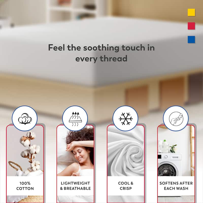 Color Sense 100% Cotton Percale Cool & Crisp 2-Piece Fitted Sheet Set