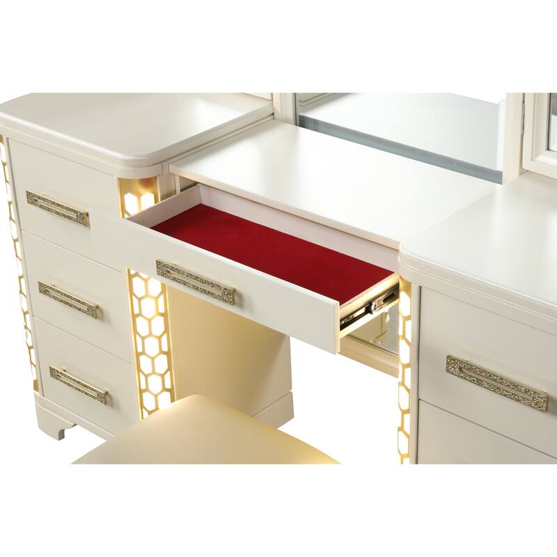 Jasmine Traditional Style 4PC/5PC LED Vanity Bedroom Set Made with Wood