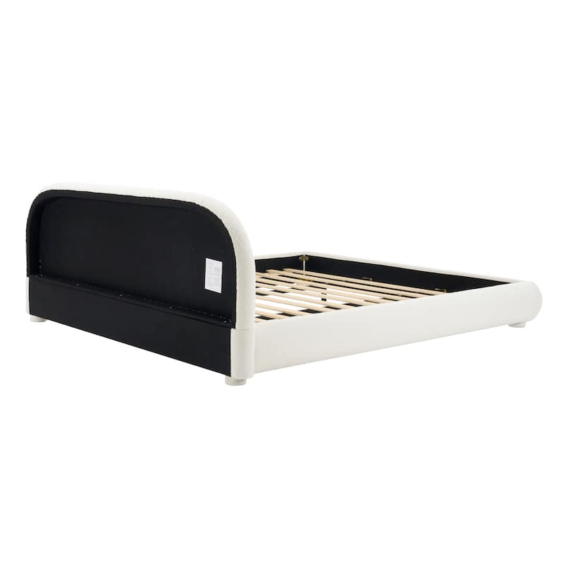 Christopher Knight Home - Dreamy Simple Modern Cream Boucle Upholstered King Bed with Curved Headboard