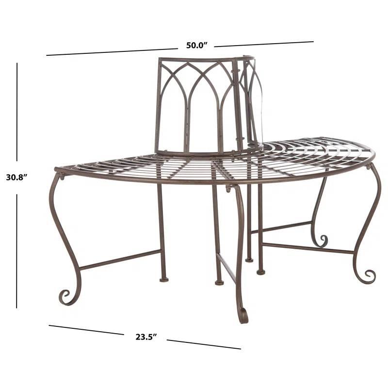 Rustic Bronze Brown Wrought Iron Half-Circle Tree Bench for 2 - 23.5” D x 50'' W X 30.8'' H
