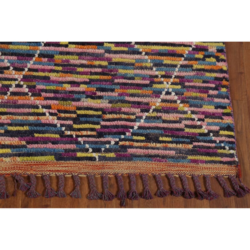 Colorful Trellis Moroccan Area Rug Hand-Knotted Wool Carpet - 6'1"x 9'3"