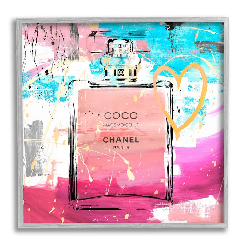 Stupell Pink Perfume with Graffiti Framed Giclee Art Design by Madeline Blake - 17 x 17 - Grey